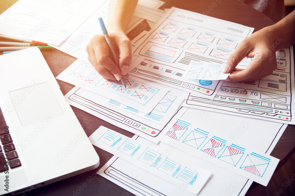 Poster website designer creative planning application developer development draft sketch drawing template l