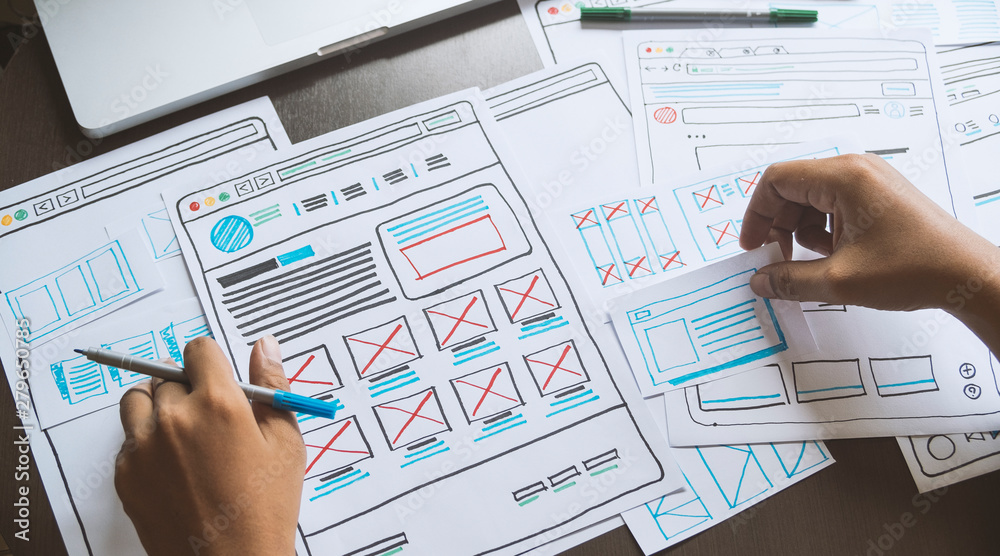 Poster website designer creative planning application developer development draft sketch drawing template l