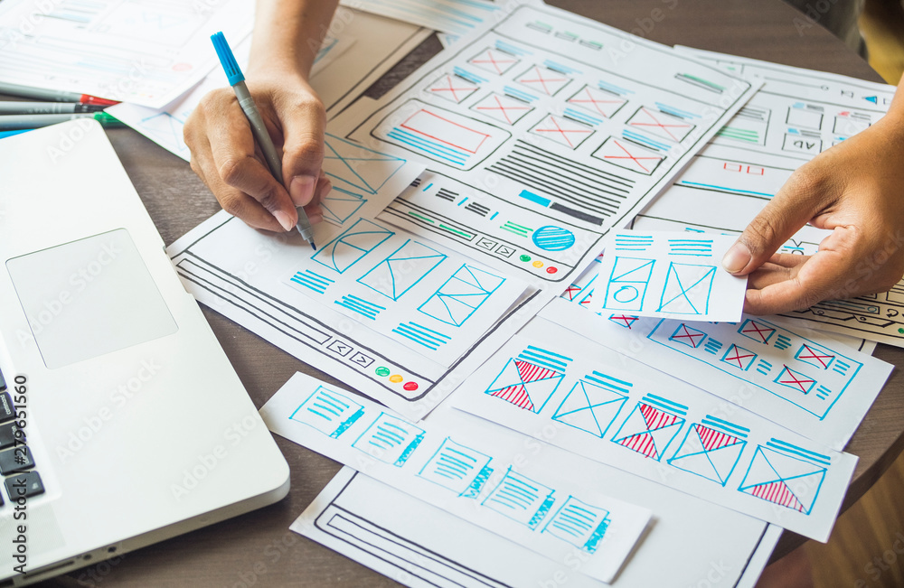 Poster website designer creative planning application developer development draft sketch drawing template l