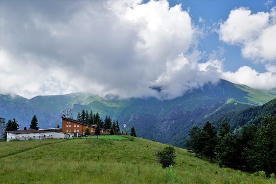 A scenic look at the Chalet Pleven and the highest peak Botev   in the Balkan mountains, Bulgaria.