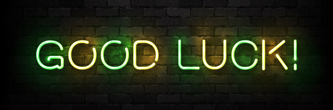 Vector Realistic Isolated Neon Sign Of Good Luck Typography Logo For Template Decoration And Covering On The Wall Background.