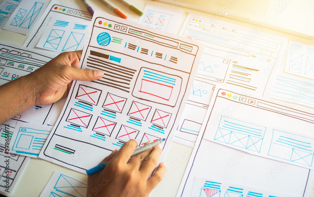 Poster website designer creative planning application developer development draft sketch drawing template l