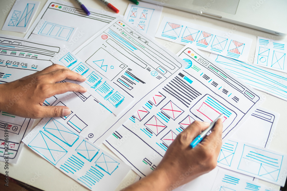 Poster website designer creative planning application developer development draft sketch drawing template l