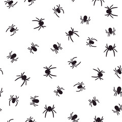 Dark spiders seamless pattern on white background. Vector illustration