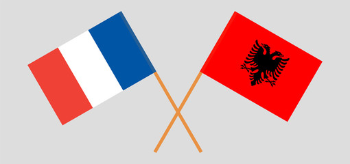 Albania and France. Crossed Albanian and  French flags
