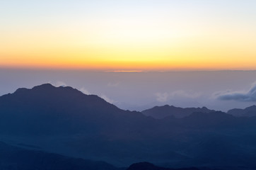 Fototapeta na wymiar View from the mountain of Moses, a beautiful sunrise in the mountains of Egypt