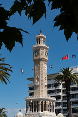 Fototapeta premium The famous Clock Tower located in Konak Meydani (square) in the Konak district of Izmir. It was built in 1901 of Ottoman architectual design.