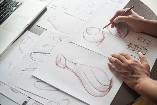 Production Designer Sketching Drawing Development Design Product Packaging Prototype Idea Creative Concept