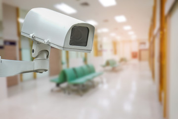 CCTV Closed circuit camera, TV monitoring at modern hospital building construction : security system concept.