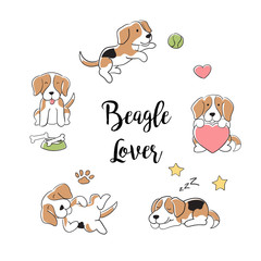 Hand drawn beagle dog collection