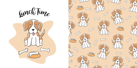 Hand drawn beagle dog seamless pattern