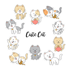 Hand drawn cute cat collection