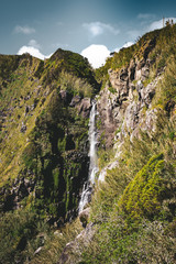 View towards Waterfall in Nordeste Near Lighthouse Ponta do Arnel in Sao Miguel island, Azores