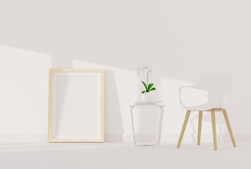 Obraz na płótnie Canvas blank photo frame for mockup in modern living room, 3D render, 3D illustration