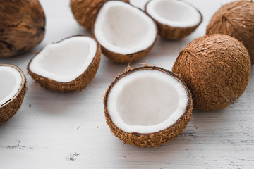 Close-Up Of Coconut Against White Background
