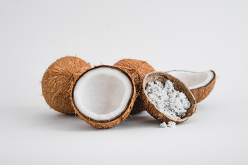 Close-Up Of Coconut Against White Background