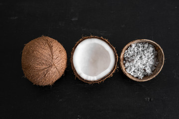 Close-Up Of Coconut milk Against Black background