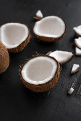Close-Up Of Coconut milk Against Black background
