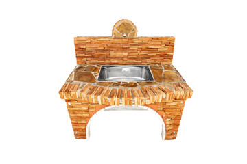 Unused Stone garden sink isolated on a white background.