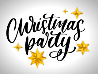 Christmas party poster template. Hand written lettering, sparkling typography.