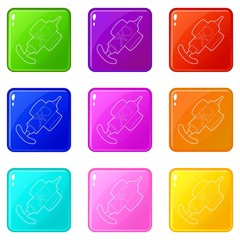 Hand insecticide spray icons set 9 color collection isolated on white for any design