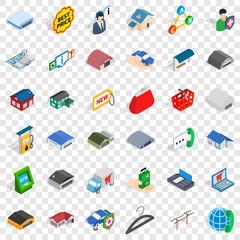 Hangar icons set. Isometric style of 36 hangar vector icons for web for any design