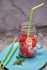 view of pieces of red and refreshing watermelon