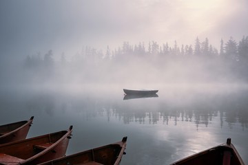Boats in mysterious fog