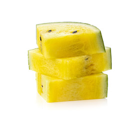 slice yellow watermelon isolated on white background