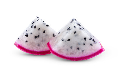 Sliced dragon fruit isolated on white background. full depth of field