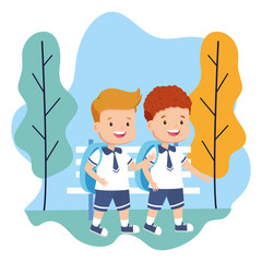 boys students in the park back to school