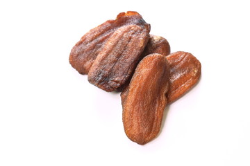 dry golden banana slice with honey Thai preserved food on white background