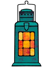 Painted kerosene lamp. A candle, a candlestick in the form of a lamp. illustration.