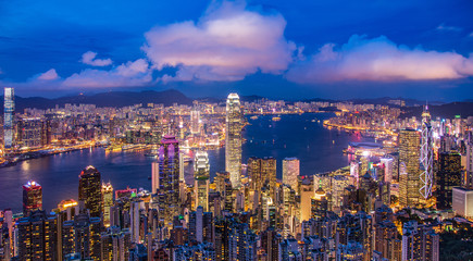 Hong Kong night view from the Victoria Peak - obrazy, fototapety, plakaty