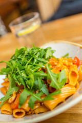 Pasta A La Rabiatta Italian Gourmet in a closeup shot 