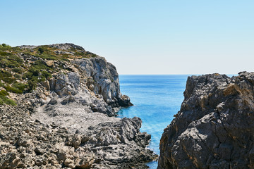 Fototapeta na wymiar rocky cliff on the seacoast island of Rhodes..