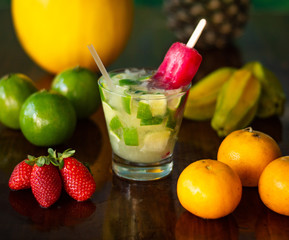 Caipirinha - delicious drink mixed with refreshing fresh fruits, icecream and alcohol