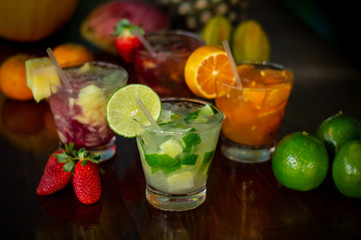 Caipirinha - delicious drink mixed with refreshing fresh fruits and alcohol