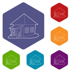 Bungalow icons vector colorful hexahedron set collection isolated on white