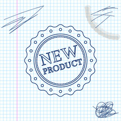 New product label, badge, seal, sticker, tag, stamp line sketch icon isolated on white background. Vector Illustration