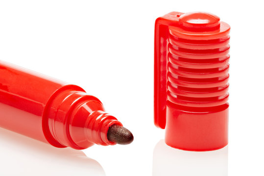 Red Permanent Marker Isolated on a White Background