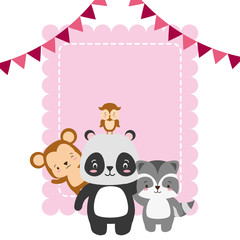 cute monkey panda raccoon owl animals greeting card