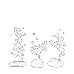 Vector Underwater world of ocean plants. Anti-stress sketch by hand drawing with Doodle and zentangle elements. Coloring book.
