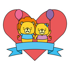 cute couple lion animals heart love ribbon