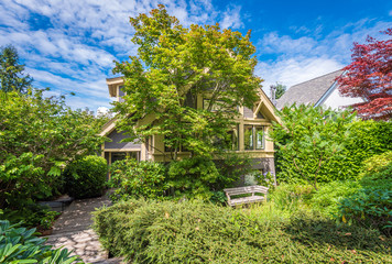 Houses in suburb at Summer in the north America. Luxury houses with nice landscape.