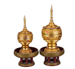 Fototapeta na wymiar golden casket of Thai style isolated with white background