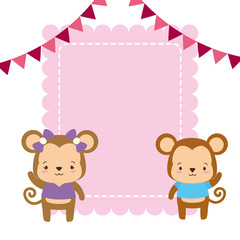 cute couple monkey animals greeting card