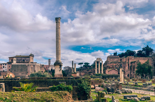 Rome Italy-Ruins of the Roman Forum at Palatine hill in Rome.