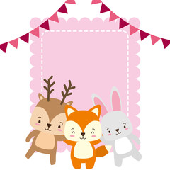 cute deer fox and rabbit animals greeting card