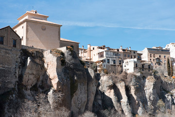 Hanging houses on the stones in Cuenca city of Spain